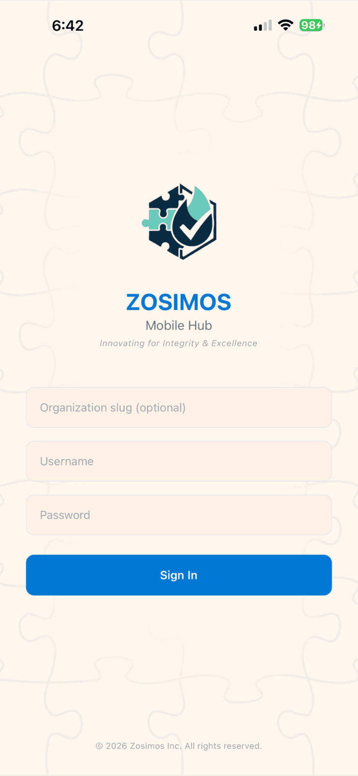 Zosimos Timesheet app screen 1